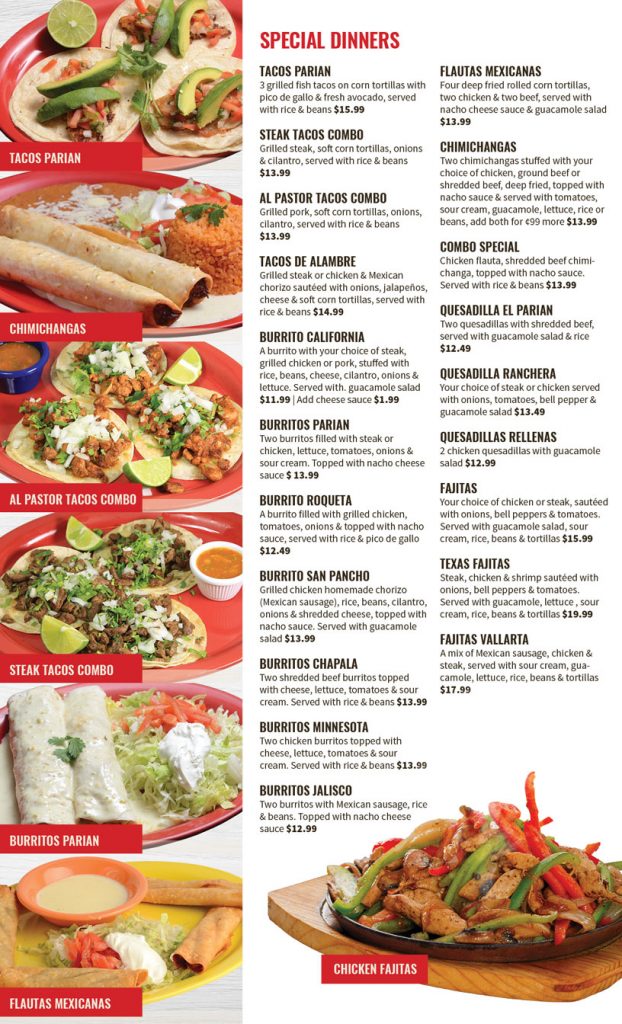 Menu El Parian Mexican Restaurant in Lakeville, Savage and Eagan